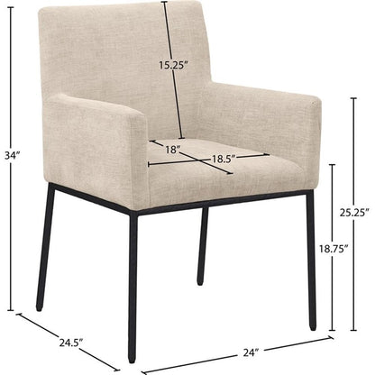 Meridian Furniture 11001Beige-C Reeves Collection Modern | Contemporary Dining Chair with Soft Beige Chenille Fabric, Matte Black Forged Iron Legs & Frame, 24" W x 24.5" D x 34" H, Beige, Set of 2