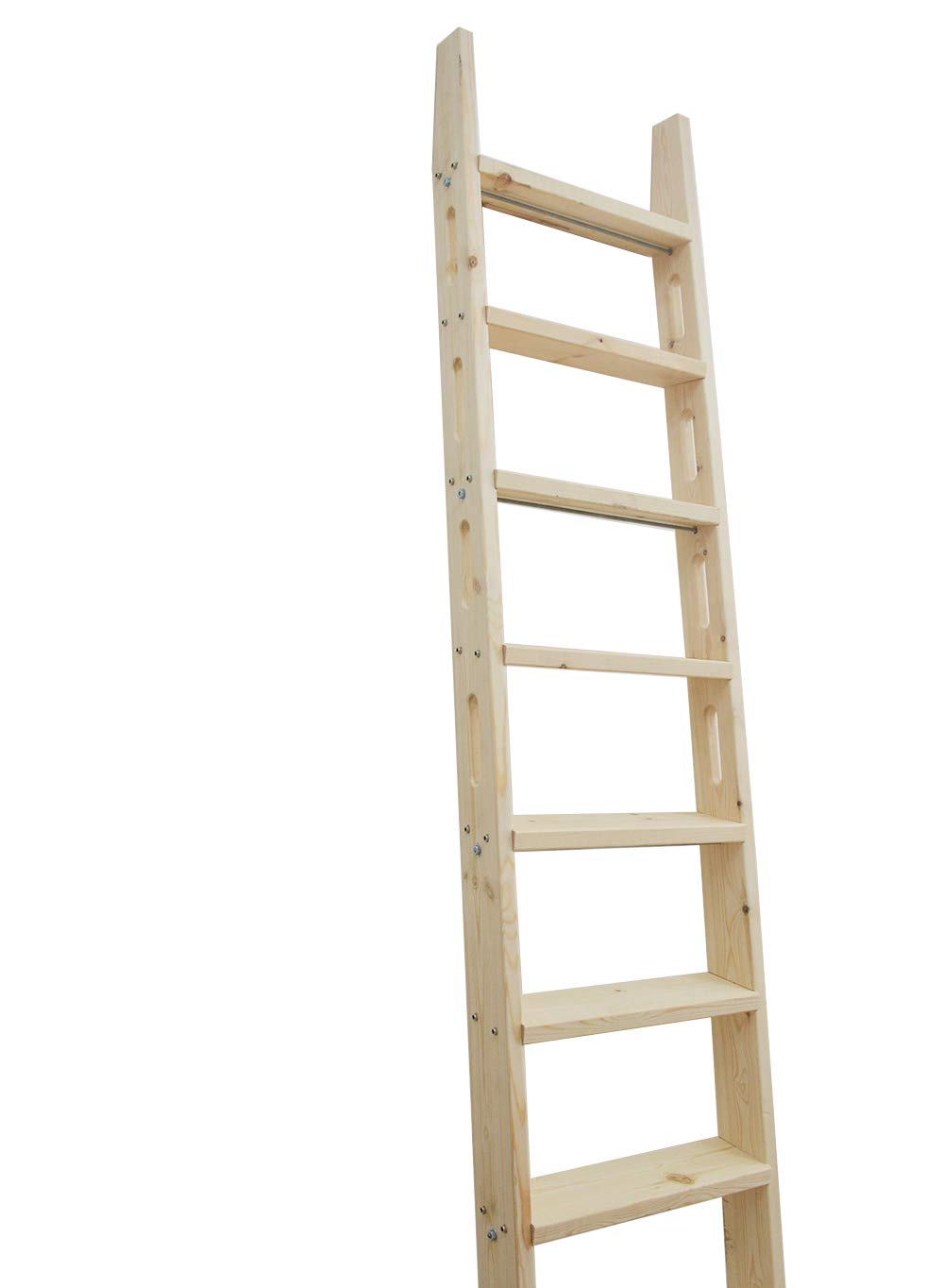 DIYHD 96" Knotty Pine Sliding Library Ladder, Solid Wood Bookshelf Ladder with Oval Cut-Out Grip & Handrail, Unfinished Paintable, Hardware Not Included