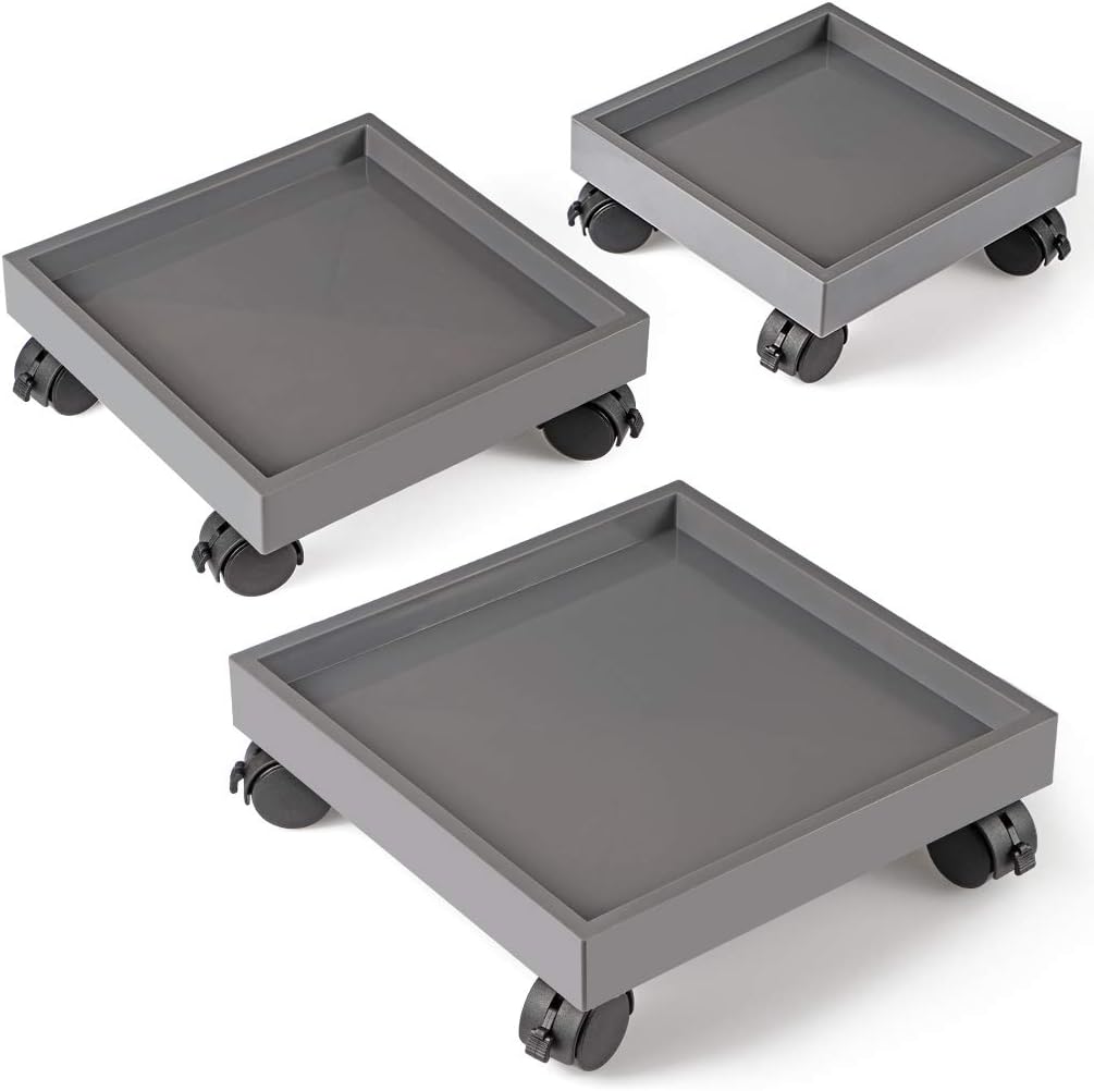 Skelang Set 3 Square Plant Caddy, Wheeled Planter Trays, ABS Plant Pallet, Heavy Duty Plants Dolly Saucer for Moving