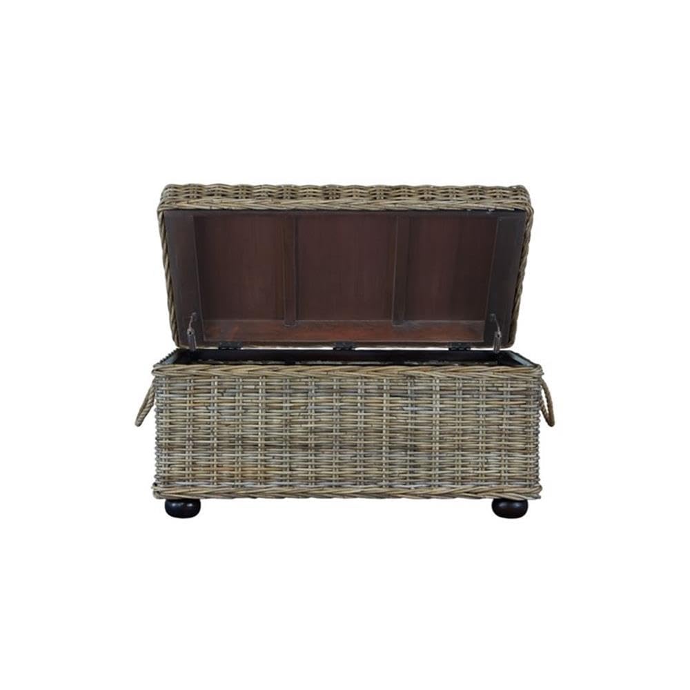 Bowery Hill Wicker & Rattan Storage Trunk, Handmade Solid Mahogany Wood Frame, Tan Finish, 42 in Wide, Lift-Top Spacious Compartment, Farmhouse Style Coffee Table or Storage for Living Room or Bedroom