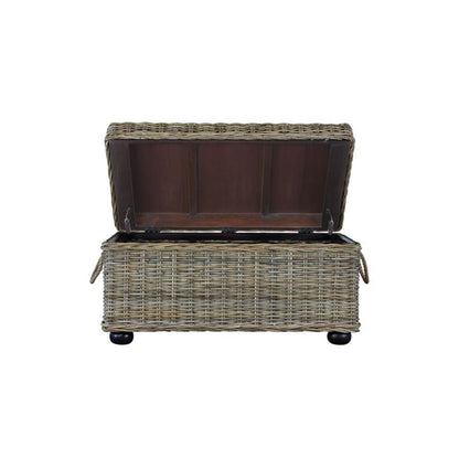 Bowery Hill Wicker & Rattan Storage Trunk, Handmade Solid Mahogany Wood Frame, Tan Finish, 42 in Wide, Lift-Top Spacious Compartment, Farmhouse Style Coffee Table or Storage for Living Room or Bedroom