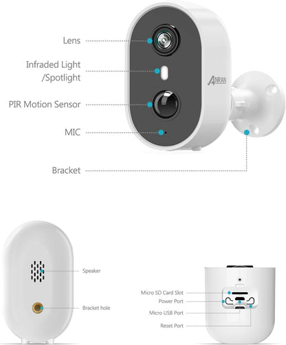 ANRAN 5MP Solar Security Cameras Wireless Outdoor for Home Security, Color Night Vision WiFi Surveillance Home Camera with Solar Panel, Spotlight, PIR Detection, 2-Way Talk, 2 Packs