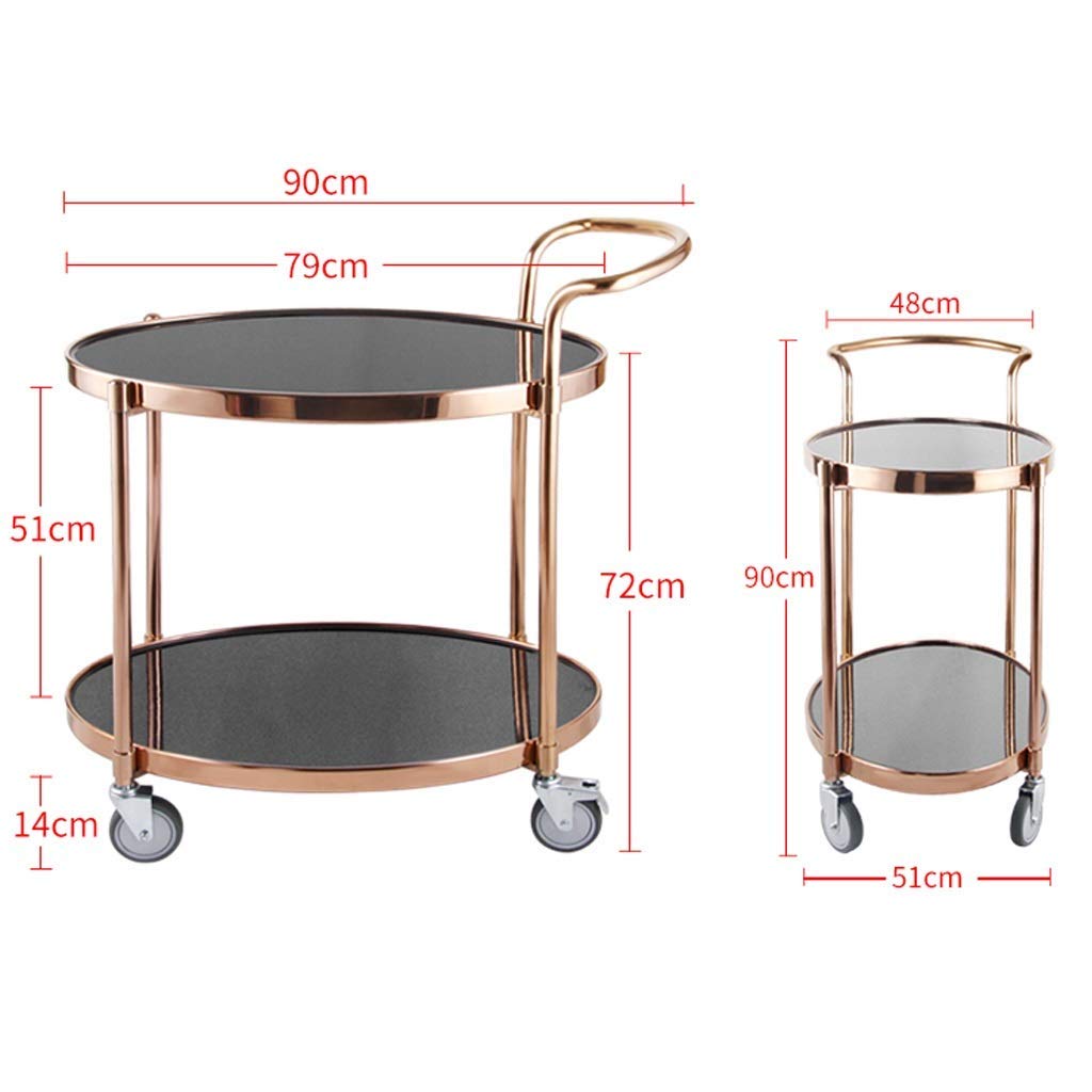 UPGENT 2 Tier Bar Serving Cart Table Kitchen Wine Storage Cart, Serving Trolley with Lockable Wheels for Home,Golden (Silver) (Gold) (Gold)