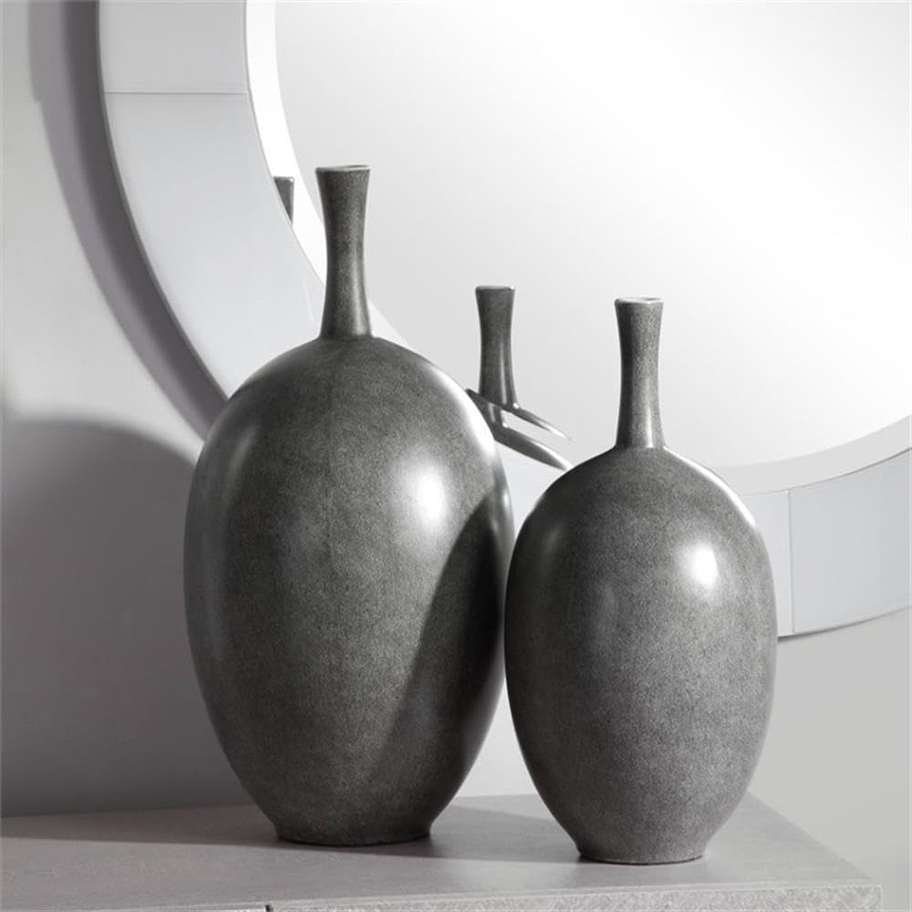 Bowery Hill Ceramic Vase Set of 2, Marbled Black and White Finish, Modern Design, Matte White Interior, 16" and 20" Height, Decorative Home Accent for Living Room or Entryway