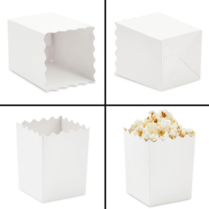Juvale Mini Popcorn Boxes, 200 Pack Small Popcorn Containers for Party, Movie Night, Candy, Chips, Snacks – Scalloped Edge Disposable Popcorn Boxes for Popcorn Bar, Wedding, Carnival, Events - White