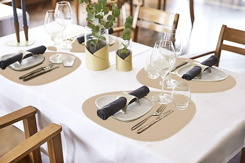 Faux Leather Placemats Set of 2 with Coasters, Heat Resistant Waterproof Wipeable Dinner Table Mats, Easy to Clean