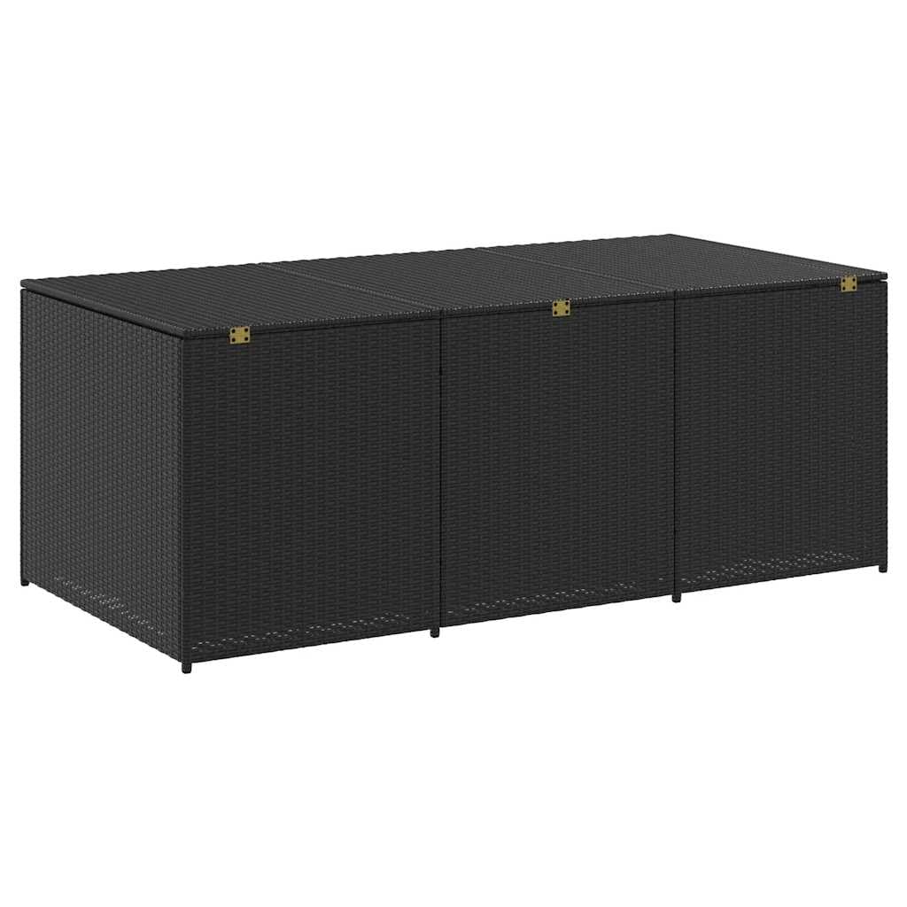 Kalmrek Poly Rattan Patio Storage Box with Gas Lift 70.9"x35.4"x27.6" Black, Weatherproof Outdoor Deck, Garden Bench Chest Organizer for Cushions, Tools, Toys, Firewood