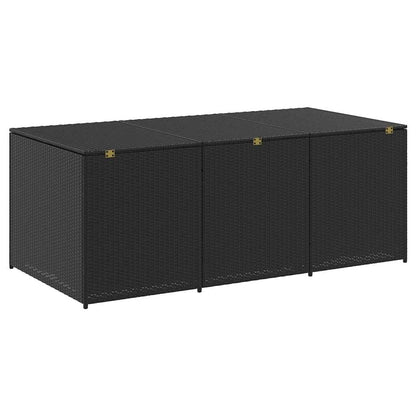 Kalmrek Poly Rattan Patio Storage Box with Gas Lift 70.9"x35.4"x27.6" Black, Weatherproof Outdoor Deck, Garden Bench Chest Organizer for Cushions, Tools, Toys, Firewood