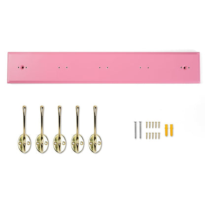 JYL HOME Wall Mount Bamboo Coat Rack, 17 Inch 5 Double Hooks, Pink and Gold