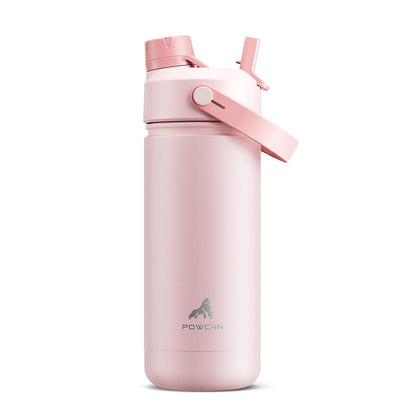 POWCAN 18 oz Insulated Water Bottle with 2-in-1 Straw and Spout Lid, Keep Cold 24H, Leak-Proof, Fits in Car Cup Holder, Stainless Steel Water Bottle for Sports, Travel, and School (Cotton Candy)