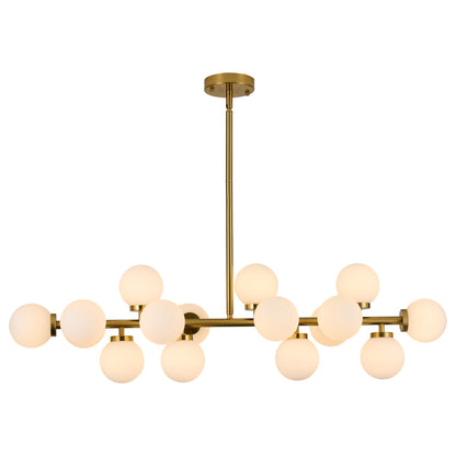 XILICON Linear Chandeliers Modern Brushed Brass Chandeliers for Dining Room 16-Lights and White Glass Pendant Lighting Mid Century Globe Dining Light Fixture for Living Room Kitchen