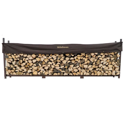 Woodhaven 12-Foot Brown Firewood Rack – American Brand – 3/4 Cord Raised Lumber Storage Rack – Keeps Wood Dry & Ready – Heavy-Duty Steel, Lifetime Structural Warranty (With Cover)