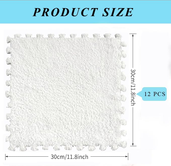 lmjclzyee 12 pcs Shaggy Soft EVA Foam Interlocking Carpet Fluffy Rugs Protective Floor Tiles Sport Play mats for Home
