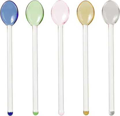 Generic 5Pcs Glass Stirring Spoons, Heat Resistant Mixing Rod for Coffee, Tea, Yogurt, Ice Cream