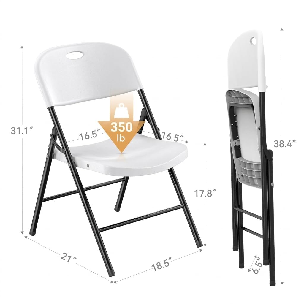 Nazhura 350 Weight Limit Heavy Duty Plastic Folding Chair with Reinfoced Steel Frame for Indoor and Outdoor, Wedding, Party, Restaurant, Meeting Room, Patio and Garden (10, White)