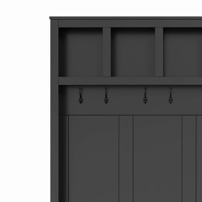 Merax Hall Tree with Bench and Shoe Storage, Farmhouse Wooden Coat Rack with 6 Hooks, Built-in 18 Open Compartments, for Entryway, Living Room, Black