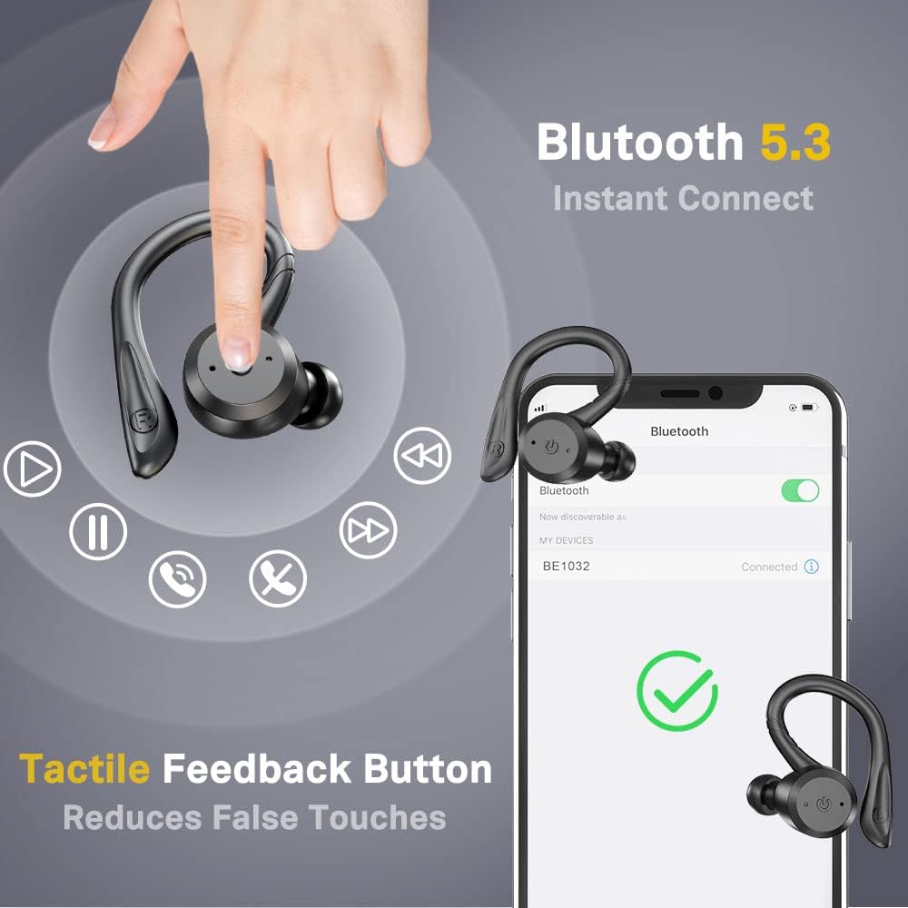 APEKX Bluetooth Headphones True Wireless Earbuds with Charging Case IPX7 Waterproof Stereo Sound Earphones Built-in Mic in-Ear Headsets Deep Bass for Sport Running Black