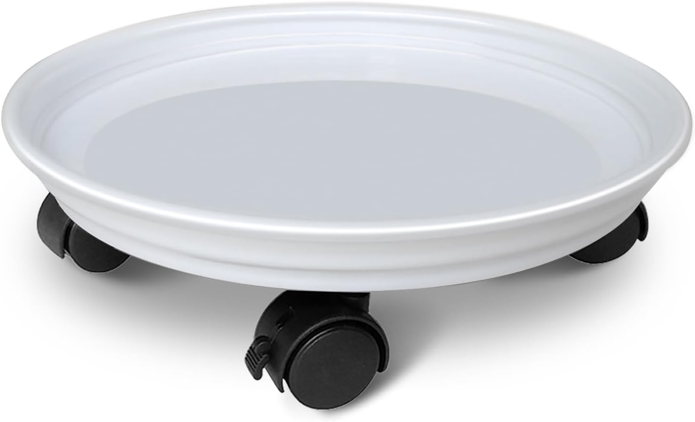 Rolling Plant Caddy with Wheels - White Flower Pot Dolly
