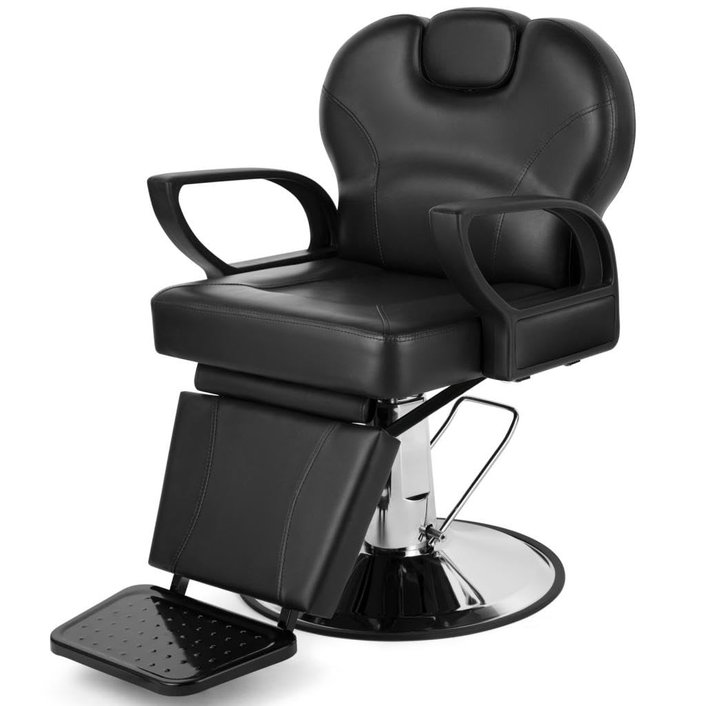 Artist hand Barber Chair for Salon, Reclining Barber Chair Heavy Duty Adjustable Height & Headrest, Barber Shop Chairs Wide Seat Comfort and Sturdy, Beauty Salon Chair for Hair Stylist for Home Black