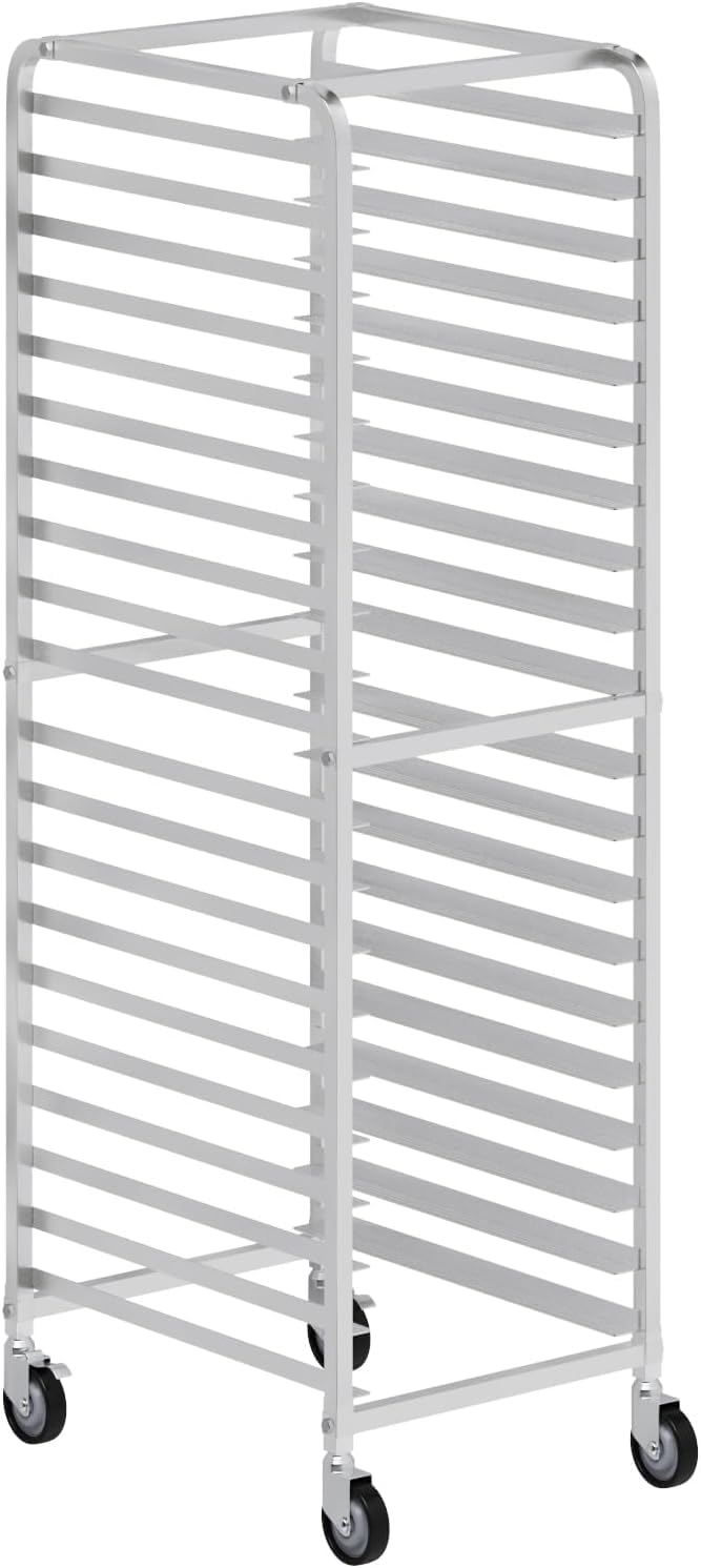 Express KitchQuip Commercial 20-Tier Bun Pan Baking Rack – NSF Certified Sheet Pan Rack with 2 Brake Wheels | Heavy Duty Aluminum Bakery Tray for Kitchen & Restaurant