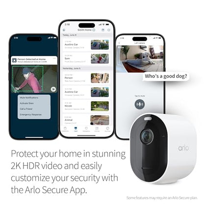 Arlo Pro 5S Spotlight Security Camera 2K HDR | Outdoor | Wireless | Dual-Band Wi-Fi Connects to Strongest Network |12X Zoom, 2-Way Audio, Siren, Color Night Vision,Live Stream(White, 4 Cameras)
