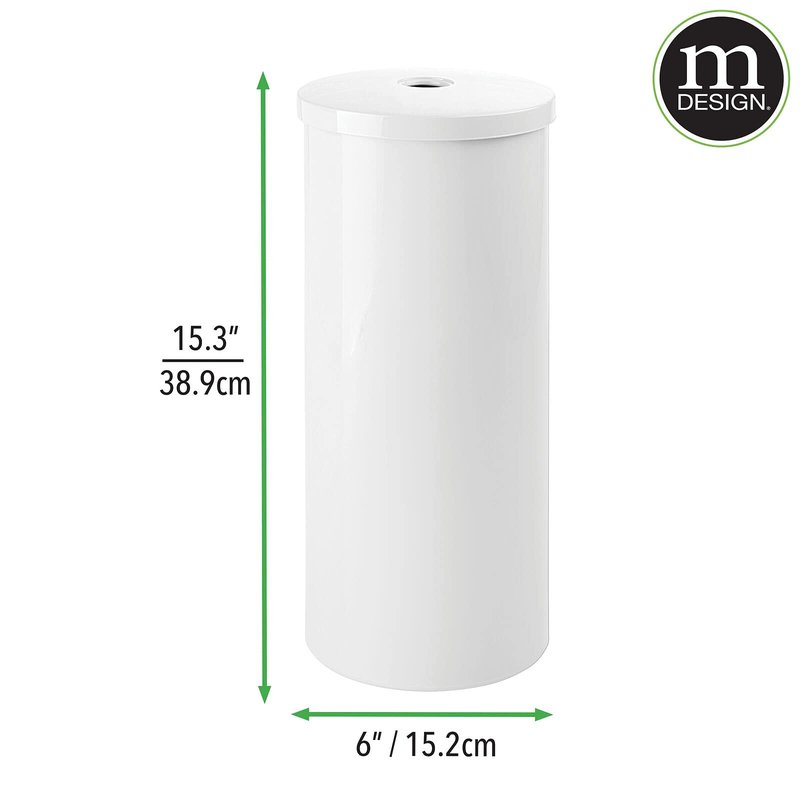 mDesign Plastic Floor Stand Toilet Paper Organizer with Cover, 3-Roll Space-Saving Tissue Storage for Bathroom - Fits Under Sink, Vanity, Shelf, in Cabinet, Corner - Aura Collection - White
