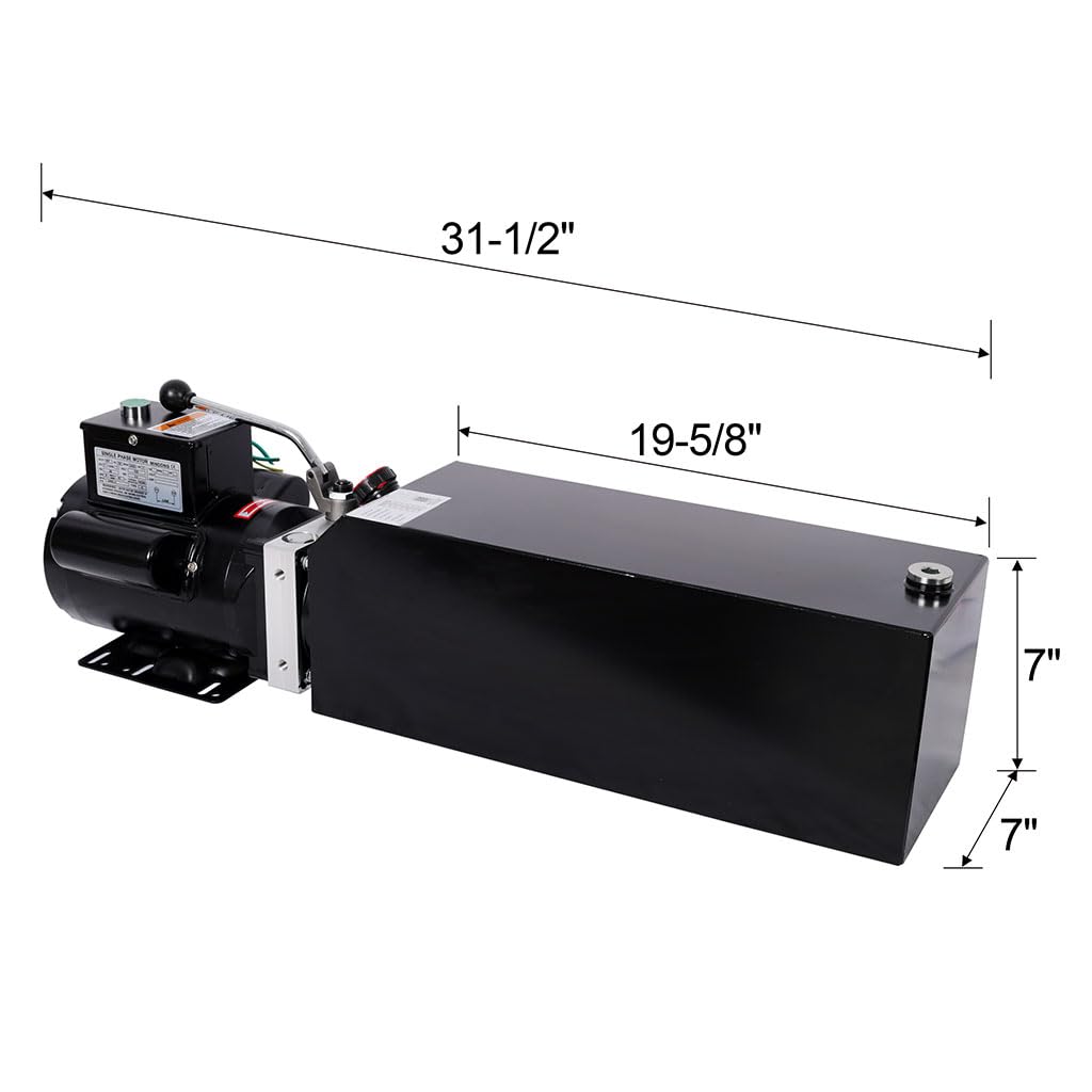 YATON Hydraulic Power Unit Single Acting Pump, Heavy Duty Steel Hydraulic Pump with Safety Relief Valve & SAE#6 Connector, Electric Hydraulic Power Pack for Dump Trailer Lift Gate Car Lift, Black