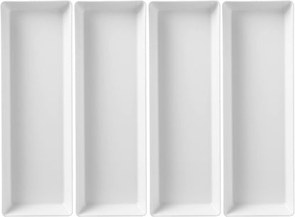 US Acrylic Avant White Plastic Serving Trays - Set of 4, 15” x 5” Narrow Reusable Platters for Appetizers & Desserts