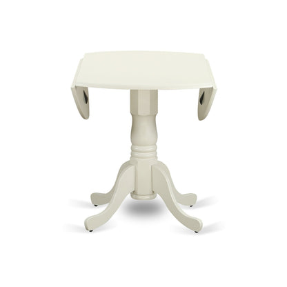 East West Furniture DLBO3-WHI-W 3 Piece Dining Room Table Set Contains a Round Kitchen Table with Dropleaf and 2 Dining Chairs, 42x42 Inch, Linen White