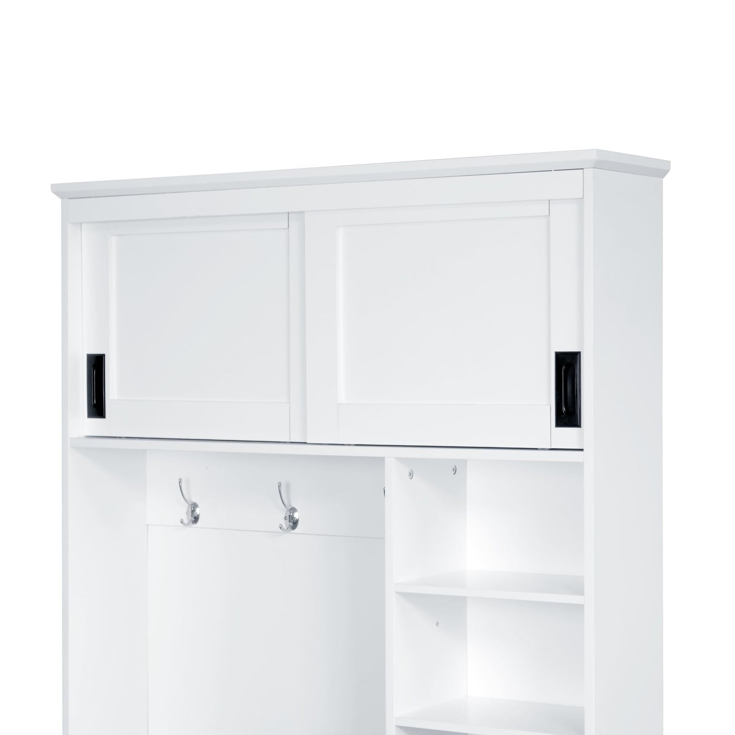 Virubi Modern Entryway Shoe Bench with Coat Rack & Storage – 40.2" Wide Hall Tree with 3 Hooks, 3 Drawers, Shelves & Seating for Hallway, Living Room – Sturdy White/Wood Finish, Easy Assembly