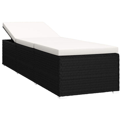 HFUDPOF Adjustable Sunbed with Side Table and Cushion, Black Sun Lounger Set with Tea Table for Outdoor Relaxation, PE Rattan Chaise Lounge
