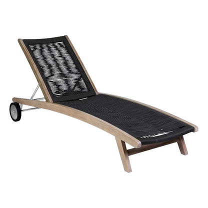 Armen Living Chateau Outdoor Patio Adjustable Chaise Lounge Chair in Eucalyptus Wood and Charcoal Rope