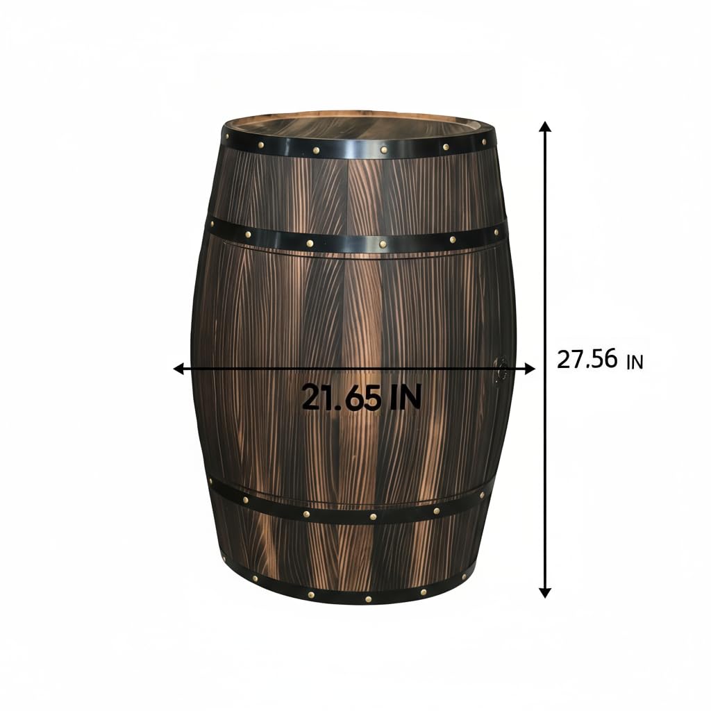 NDDKSII Vintage Whiskey Barrel End Table with 2-Tier Shelf - Reclaimed Wood Rustic Wine Barrel Cabinet with Metal Hoops, 27.56" Antique Furniture for Man Cave, Home Bar & Farmhouse Living Room