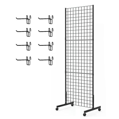 Eastern Tree 2 Packs 2'x 5' Six Pieces Gridwall Panels Stand with T-Base, Black Wire Grid Wall Display Racks with Wheels, Craft Show Display Rack, Retail Display, Extra More 16 Pieces Hooks