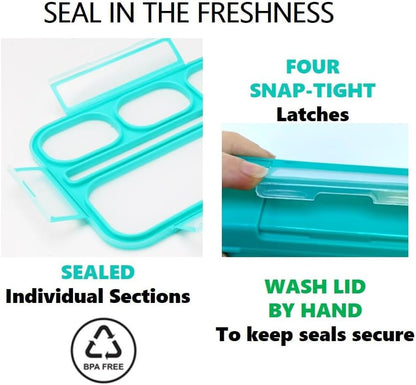Bento Lunch Box for Kids & Adults, Leakproof Containers with 6 Compartments, BPA-Free Utensils, Blue & Pink Set