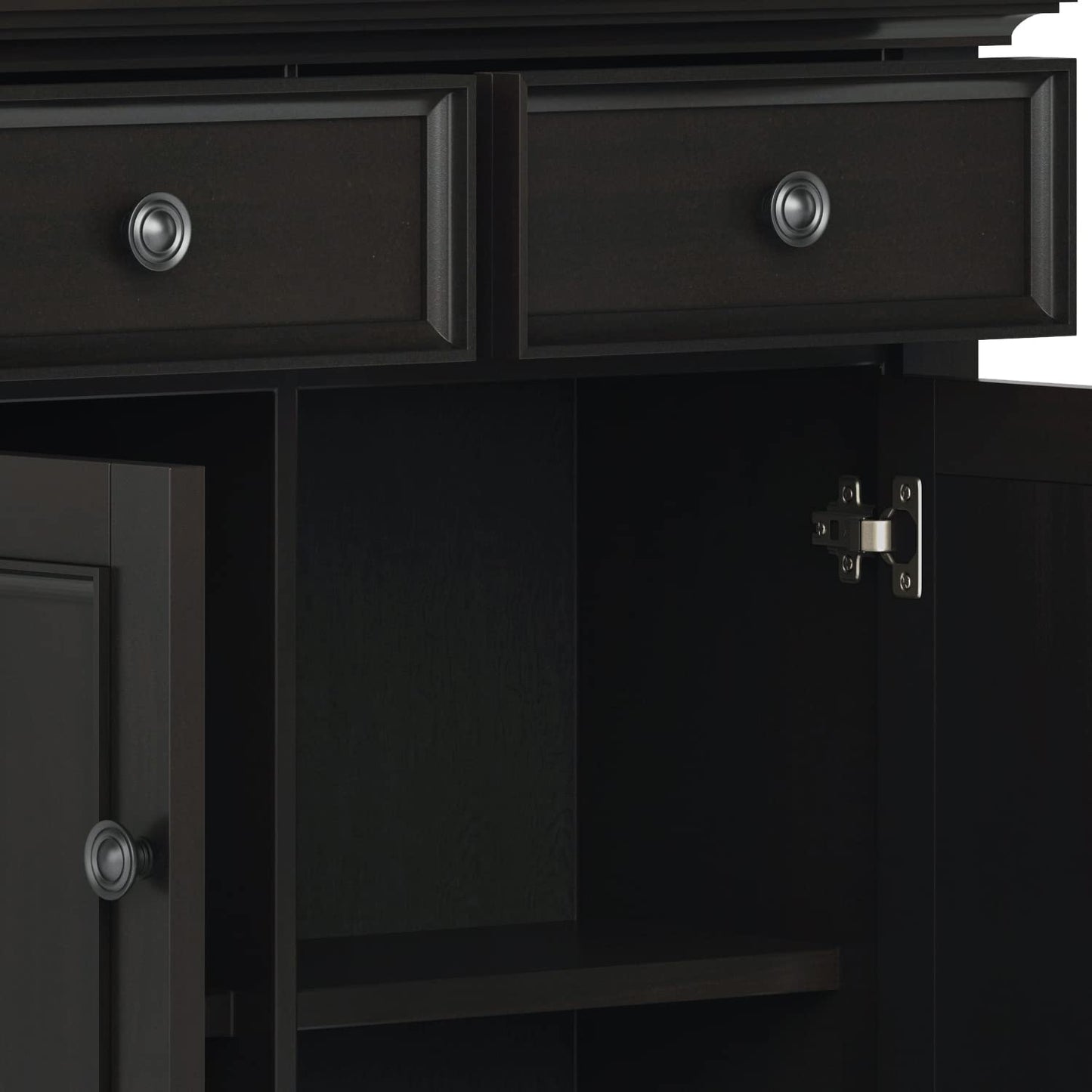 SIMPLIHOME Amherst 36-inch Wide Transitional-Style Storage Cabinet in Hickory Brown with Drawers and Adjustable Shelves for Entryway or Living Room