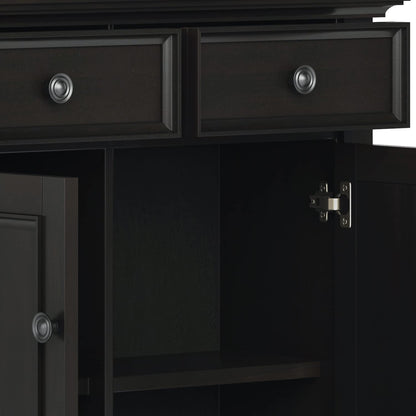 SIMPLIHOME Amherst 36-inch Wide Transitional-Style Storage Cabinet in Hickory Brown with Drawers and Adjustable Shelves for Entryway or Living Room