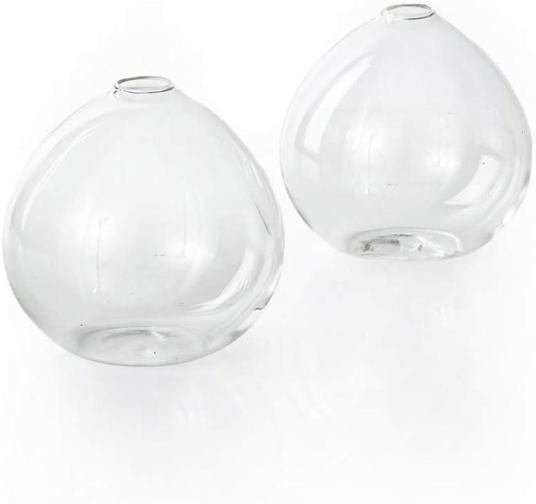 Serene Spaces Living Set of 2 Clear Ball Bud Vase - Vintage Style Vase for Flowers, 4" Tall and 4" Diameter