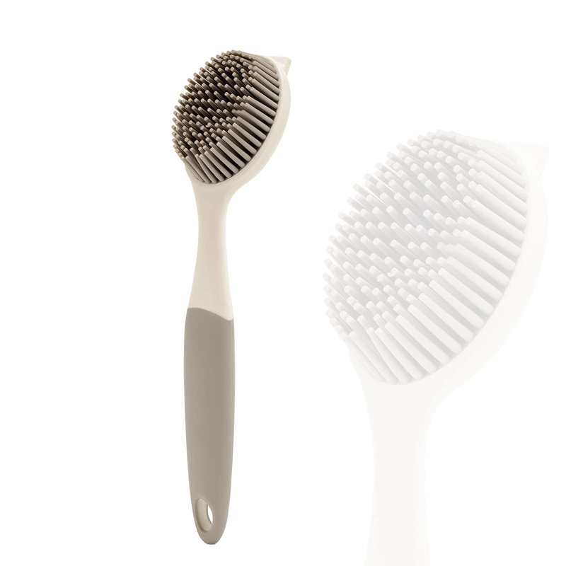 Dish Scrubber, Silicone Soft Bristles Scrub Brush with Scraper Tip, Comfortable Grip Brushes for Kitchen Sink, Pans, Pots, Skillet, Vegetable, Fruit, Potato Cleaning (Grey Style2)