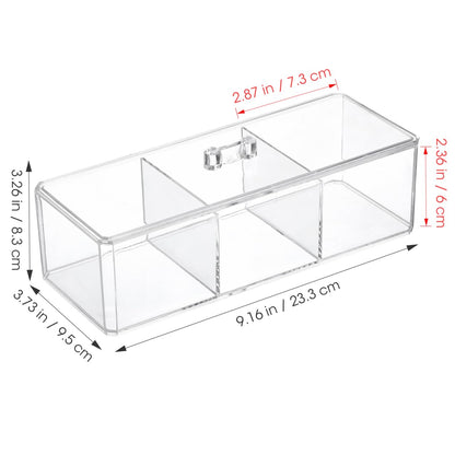 Unomor Tea Bag Organizer Box with Lid - Divided Acrylic Tea Storage Chest 9.17X3.74X3.26In Multi-Compartment Bag Holder for Kitchen Countertop Office and Home