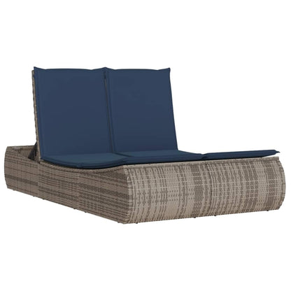MBDRKVGF Double Sun Lounger with Canopy and Cushions, Outdoor Poly Rattan Daybed with Adjustable Backrest, Gray Patio Lounge Chair for Garden Poolside