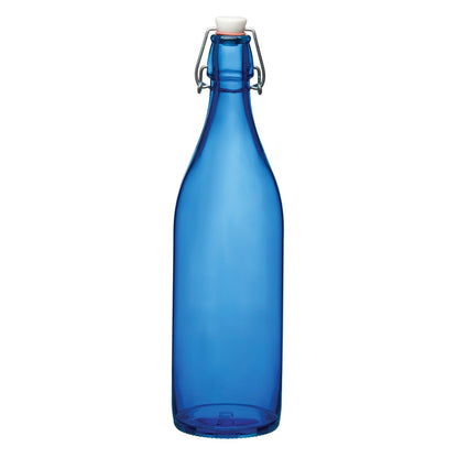 Bormioli Rocco Giara Beverage Bottle with Clamp Lid, 33.75 oz - Leakproof Glass Container for Homemade Juices & Dressings - Stylish Drinkware Storage for Kitchen/Restaurant - Made in Italy (Blue)