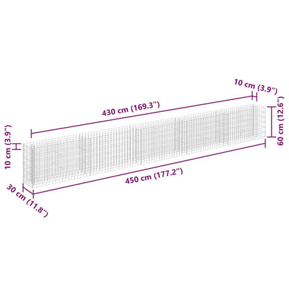 Tmriohed Galvanized Steel Large Gabion Raised Planter 177 x 177 x 24 in Silver Rectangular Outdoor Garden Box for Patio, Lawn & Modern Landscape Decor