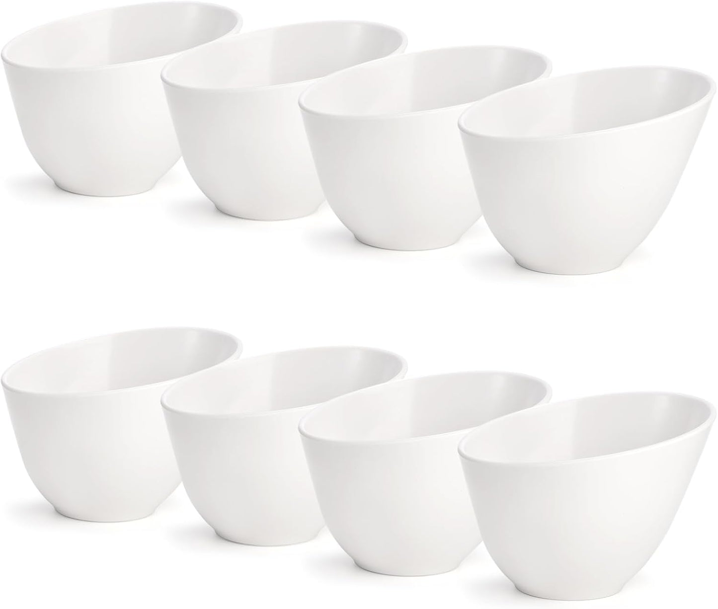 Fasmov 8 Pack Angled Melamine Serving Bowls, Large Party Snack Bowls, Salad Bowls for Weddings, Buffet, White