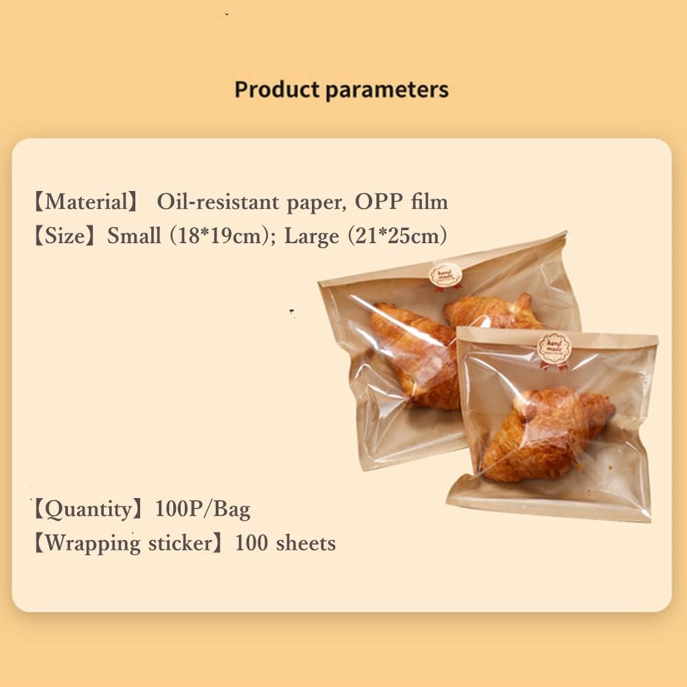 Nanaiche Packaging (100 (8.3 9.8 inches) Kraft Bread Bag Bakery Bags with Window Toast bag Toast Paper Bag Kraft Bread
