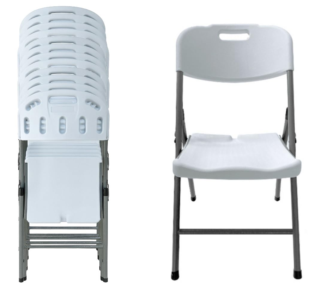 BTEXPERT White Folding Chair Steel Frame Commercial Heavy Duty Foldable Chair Portable HDPE Plastic Seat Event Chair for Indoor Outdoor Wedding Party Picnic Kitchen Dining Church School Set of 12
