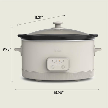 bella 6.0 Qt Programmable Slow Cooker, Ceramic Nonstick Coating, Adjustable Temperature & Cooking Times, Dishwasher Safe Stoneware Pot & Tempered Glass Lid, Tangle Free Cord Wrap, Oatmilk