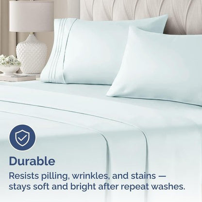 King Standard Pillow Cases | Soft Hotel Quality Covers - Comfy & Machine Washable - Ice Blue - Set of 4