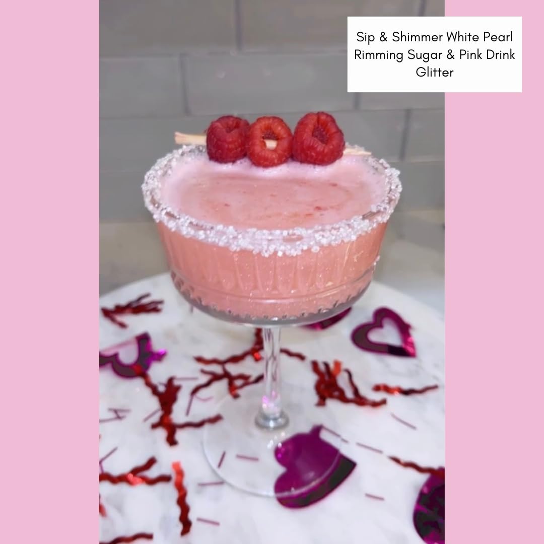 Shimmer Rimming 4oz (113g) Sip & White Pearl Glass Sugar Beverage Garnish For Fun Festive Cocktails & Mocktails In A