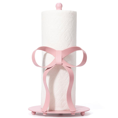 Shinlar Pink Bow Paper Towel Holder Coutertop - Bow Accent Paper Towel Holder, Pink Kitchen Decor and Accessories, Coquette Room Decor Girly Gifts for Women, 3D Handmade Pattern, Weighted Base